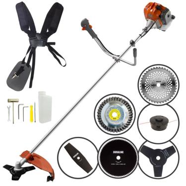 Imagem de Máquina de Cortar Grama á Gasolina Tekna RL520AC 52cc á Gasolina 2T 2HP 9000rpm + kit Com Discos de Corte, Lâmina 2 Pontas e Escova Abrasiva