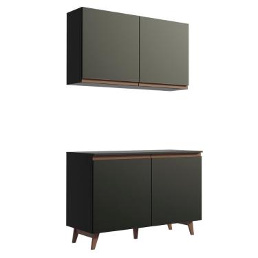 Imagem de Kit Madesa Reims 120 cm com Armário Aéreo e Balcão Gabinete de Pia - Preto