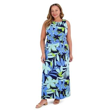 Imagem de London Times Detalhe torcido na cintura maxi sem mangas | Vestidos de verão confortáveis para mulheres, Azul marinho/azul escuro, 25 Plus Size