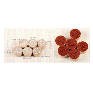 Imagem de Becho 6 carimbos de borracha do alfabeto de frases diferentes com conjunto de cabo de madeira para artes, artesanato, confecção de cartões, etc. (carimbo redondo)