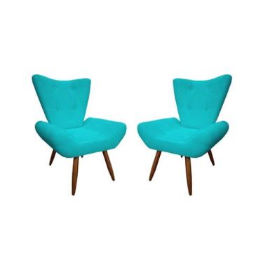 Imagem de Kit 2 Poltronas Decorativa Emilia Suede Azul Turquesa Pés Madeira Mz D