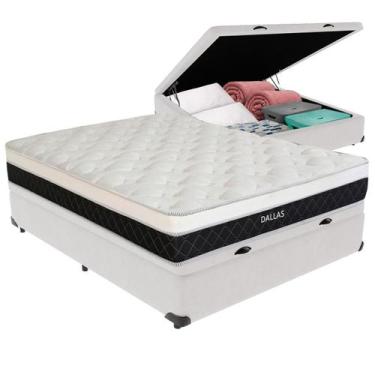 Imagem de Cama Box Baú Viúvo e Colchão Dallas Molas V-Store, Branco