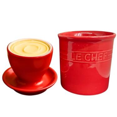 Imagem de Mantegueira francesa em cerâmica cor vermelha porta manteiga manteigueira