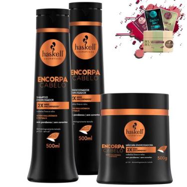 Imagem de Kit Haskell Encorpa Cabelo Shampoo Cond 500ml Masc 500gr