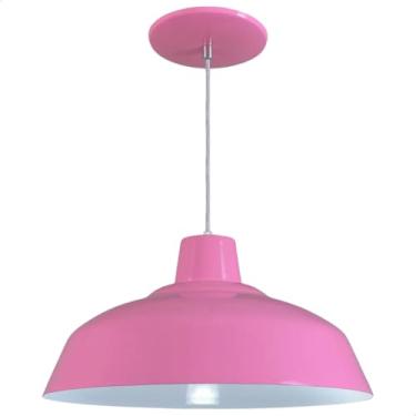 Imagem de Lustre Pendente Luminária Retrô 34cm 40cm em Alumínio Com Interior Branco Brilho e Fiação Bivolt Retro 110v 220v (Rosa, 40cm)