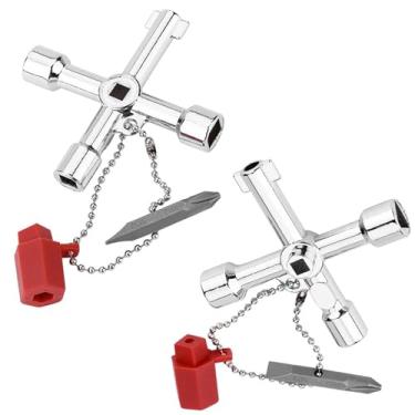 Imagem de HCJspring 2 chaves cruzadas de 4 vias, chave cruzada de abertura universal multifuncional para medidor de gás, encanadores, torneira, eletricistas, porta de trem, caixa de armário elétrico, elevador