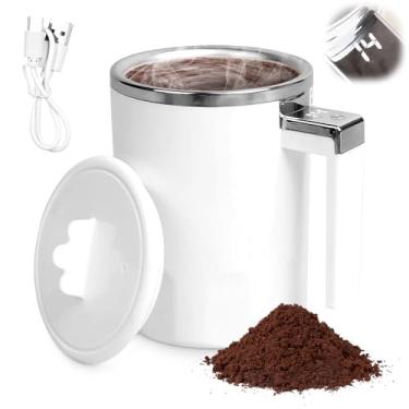 Imagem de Mesen Caneca de café com agitação magnética automática, caneca de mistura elétrica de 340 g com display de LED de temperatura, garrafa térmica de café, canecas de café para café, leite, cacau e outras