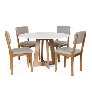 Imagem de Mesa De Jantar Redonda Montreal Bran/jade Com 4 Cadeiras Estofadas Ella Cinza Claro