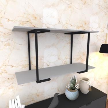 Imagem de Prateleira Industrial Suspensa Estante Parede Nicho Cinza Cozinha Escritorio Sala Quarto Infantil