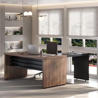 Imagem de Kit 2 Peças Com Mesa Operacional 1400 Para Escritório E Mesa De Apoio Charuto-preto