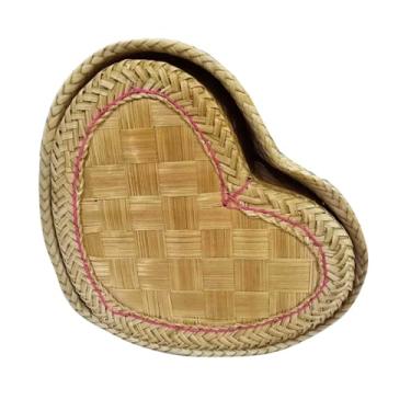 Imagem de Cesta de arroz pegajosa de 16,5 cm – Caixa de arroz Kratip de bambu feita à mão em forma de coração, bege natural – Recipiente para servir comida estilo tradicional tailandês Laos