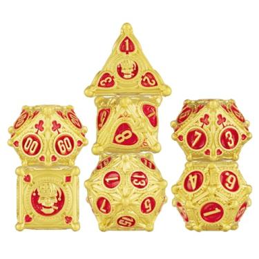 Imagem de Surpass dice Metal dice Set DND dice Set Dungeons and Dragons dice Magician dice Set Polyhedral Metal Dice Set Role Playing Dice Set RPG dice Set Poker Theme Dice (Rose Gold + Red dice