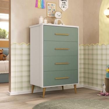 Imagem de Cômoda para Quarto Infantil Magia Espresso Móveis Branco/Verde