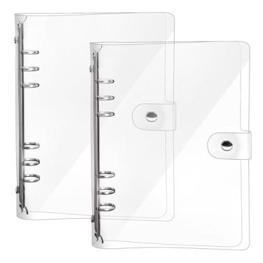Imagem de Newbested 2 Pacotes A5 Capa para notebook transparente macia PVC 6 furos, fecho de botão de pressão, caderno recarregável, anel redondo, protetor de capa de proteção (Carteira não incluída)