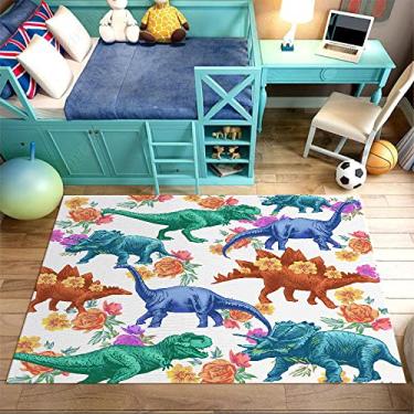 Imagem de Tapete infantil de dinossauro de desenho animado para decoração de quarto de meninos e meninas, tapete para quarto, tapete macio, lavável, antiderrapante, cristal, poliéster, para sala de jogos, sala