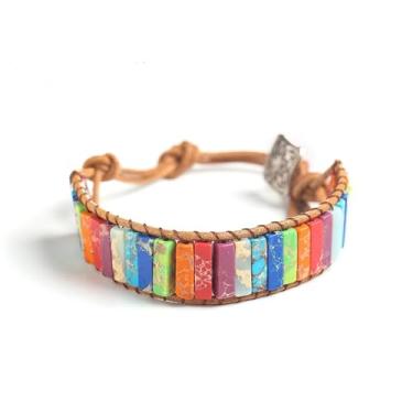 Imagem de Pulseira Unissex 7 Chakras em "Pedra Jaspe Imperial" – Equilíbrio Energético, Harmonia & Bem-Estar – Acompanha Bolsa de Veludo