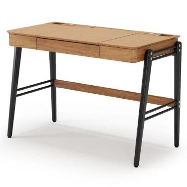 Imagem de Escrivaninha Joy com 2 Divisorias e 1 Gaveta cor Champagne e Pes Preto