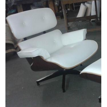 Imagem de Poltrona Charles Eames Imbuia Couro Natural Branco 26600 - Sun House