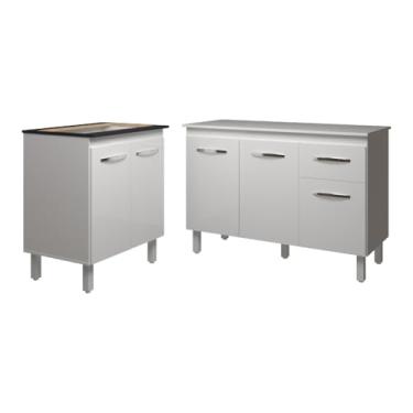 Imagem de Mobília Decor, Balcão Para Cooktop 5 Bocas Fran e Armário Aline 118 cm Cozinha Gabinete com Tampo Tampão Branco