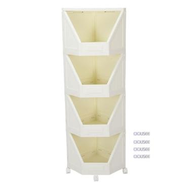 Imagem de Gabinete de armazenamento de canto com rodas Sala de prateleira organizadora de economia de espaço para banheiro da cozinha sala de estar em casa material pp material (4 Nível)