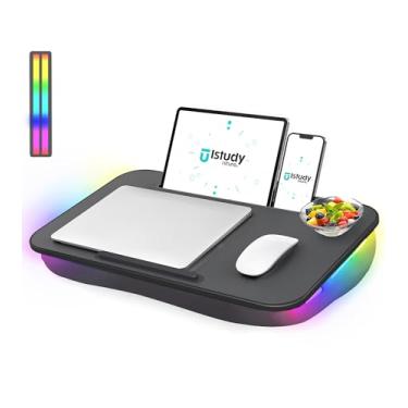 Imagem de Mesa de colo, mesa portátil para laptop com almofada e brilho multicolorido, superfície extra larga para laptop de 17 polegadas, bandeja para cama, sofá, viagem ou carro – ISTUDYNITURE (preto, cores