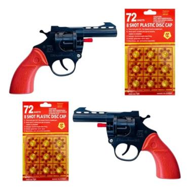 Imagem de Kit 2 Revólveres de Brinquedo com Espoleta + 2 Cartelas 72 Tiros Cada – Diversão Segura