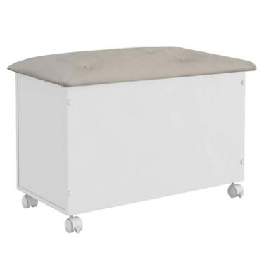 Imagem de Baú Organizador Elô Com Tampo Basculante Estofadado E Rodízios Branco Brilho/bege - Móveis Peroba Branco Brilho/bege