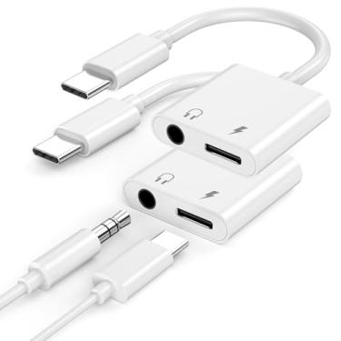 Imagem de USB C para fone de ouvido e adaptador de carregador de 3,5 mm, pacote com 2 cabos tipo C para conector auxiliar Dongle com carregamento rápido PD para iPhone 16/16 Plus/16 Pro/16 Pro Max/15/15 Plus/15