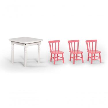Imagem de Conjunto Mesinha Infantil Branca Com 3 Cadeiras Kids Rosa