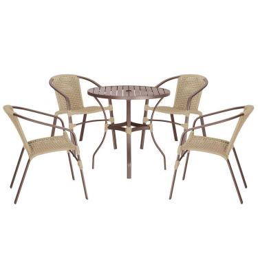 Imagem de 04 Cadeiras Floripa E Mesa Roma 100cm Marrom Trama Original Rami