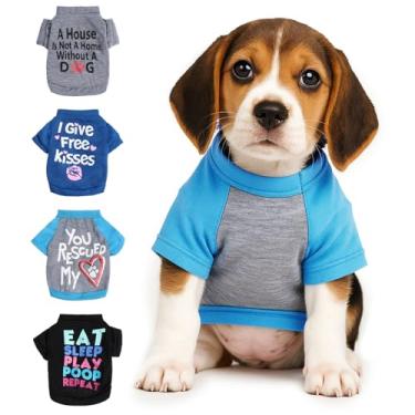 Imagem de KFHENSOMR 4 peças Shih Tzu roupas para cães pequenos gatos meninos gatinhos chihuahua roupas yorkie xícara de chá bonito primavera verão cachorro camisas para filhotes roupas para cães 1,5-2,3 kg