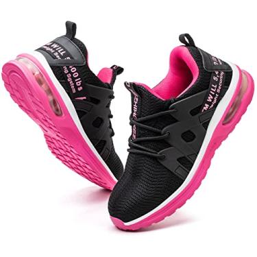 Imagem de Kezhiho Sapatos femininos de aço com amortecimento de ar, leve, confortável, respirável, à prova de perfuração, antiderrapante, construção indestrutível, sapatos de segurança industrial, D02402 Preto