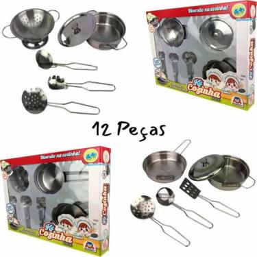 Imagem de Brinquedo Jogo Conjunto Kit Cozinha 12 Peças Em Inox Panela e Utensíli