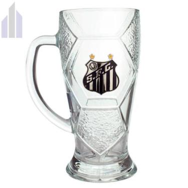 Imagem de Caneca Santos FC Vidro Bola Futebol Escudo de Metal Oficial - Mileno