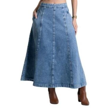 Imagem de Saia Jeans Sawary Midi - 279119 - Azul Médio 44-Feminino