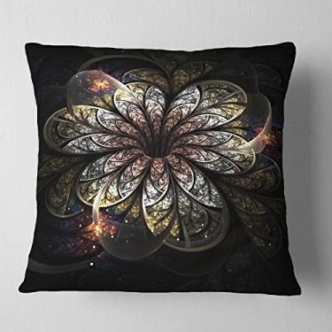 Imagem de Designart Arredondado Brilhando Flor Fractal Dourada Floresta Sala de Estar, Sofá, Almofada de Alta Qualidade + Capa de Almofada Estampada em ambos os lados 40,64 cm x 40,64 cm