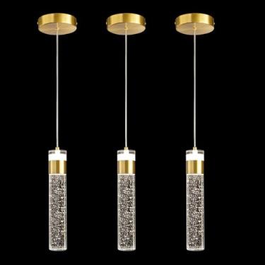 Imagem de CCYCOL Pacote com 3 luzes pendentes Kitchen Island, 4000 K, luminárias pendentes de ouro 4000K, luminárias de teto com bolha de cristal, luminária suspensa LED integrada para sala de estar quarto