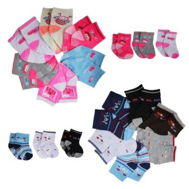 Imagem de Meia Para Bebe 12 Pares Com Antiderrapantes 0 a 24 Meses - Taya Baby, 