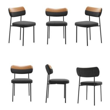 Imagem de Kit 6 Cadeiras Lia Jantar Gourmet material sintético e Linho Aço Carbo