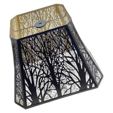Imagem de SWAIFDEE Abajur de metal florestal gravado, abajur retangular grande para montagem de abajur de chão e mesa, diâmetro superior de 20 cm, diâmetro inferior de 35 cm, 28 cm de altura, interno externo