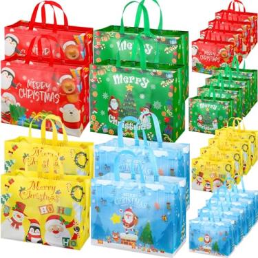 Imagem de Abbylike 24 sacos grandes de presente de Natal, 38 x 30 x 19 cm, sacola com alças, reutilizável, não tecido, para festas de Natal