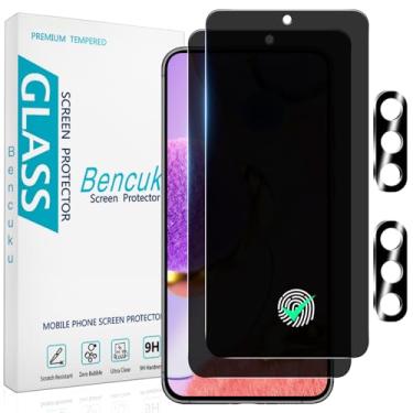 Imagem de Bencuku Pacote com 2 protetores de tela de privacidade para Samsung Galaxy S23 5G de 6,1 polegadas com 2 protetores de lente de câmera, película de vidro temperado privada antiespião, dureza 9H, sem