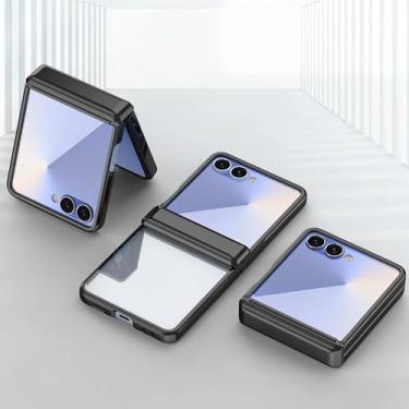 Imagem de Capa para Galaxy Z Flip6, transparente, galvanizada, com dobradiça protetora (para Galaxy Z Flip6/preta)