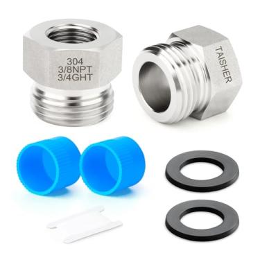 Imagem de TAISHER 2 peças adaptador de mangueira de jardim de aço inoxidável 304, bucha sextavada 3/10.2 cm GHT macho x 3/20.3 cm NPT fêmea conector de mangueira de jardim