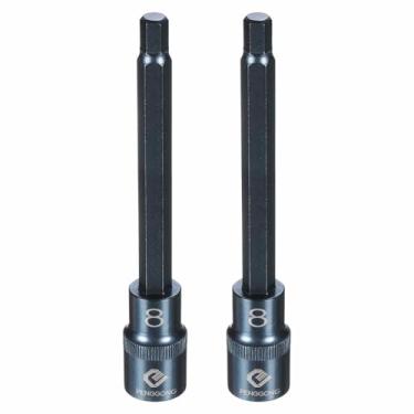Imagem de HARFINGTON 2 soquetes hexagonais de impacto de 1/5.1 cm H8 (8 mm) métrico de 14 cm de comprimento S2 soquetes de aço de 6 pontos para adaptador de furadeira elétrica, azul