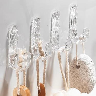 Imagem de [Pacote com 10] Ganchos de parede autoadesivos – Ganchos adesivos de acrílico transparente para banheiro, cozinha, escritório – Ganchos utilitários impermeáveis para pendurar chaves, chapéus, casacos