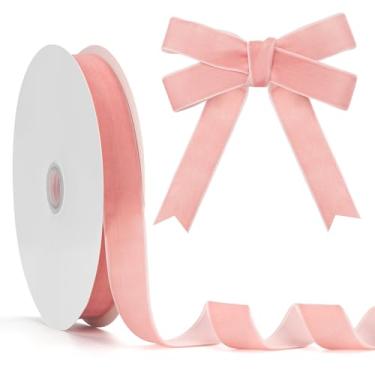 Imagem de GHGMAO Fita de veludo rosa empoeirada, fita rosa vintage 2,5 cm x 25 metros, fitas de veludo de Natal para embrulhar presentes, enfeites de árvore de Natal, buquê de flores, decorações de guirlanda