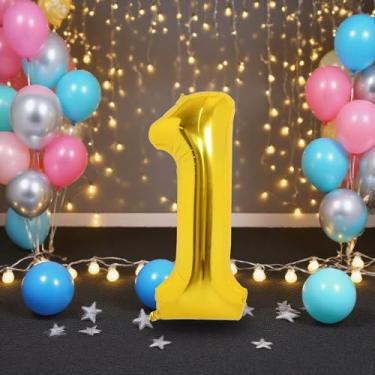 Imagem de Balão numérico de 101 cm alumínio dourado hélio mylar número 1 balão para decorações de festa de aniversário, suprimentos de chá de bebê para crianças, meninos e meninas