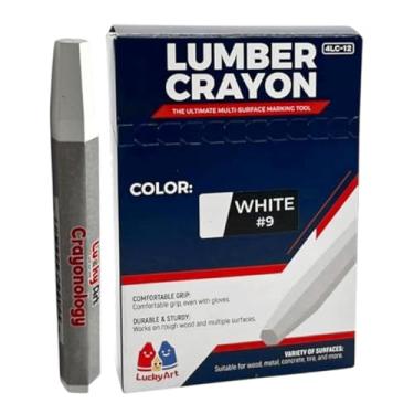 Imagem de Lucky Art Crayonology Giz de cera de madeira – branco, pacote com 12 | giz de cera de marcação hexagonal para madeira, concreto, asfalto, metal | durável, sem manchas, resistente a quebras