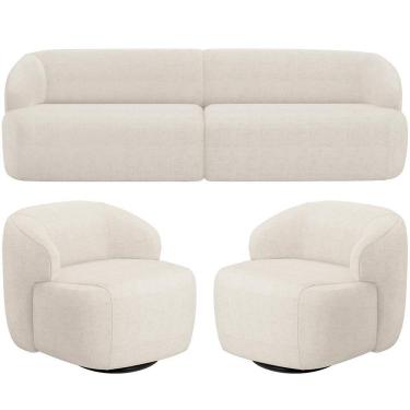 Imagem de Sofá 3 Lugares Curvo Orgânico Com 02 Poltronas Living 250cm Barolo L06 Linho Mescla